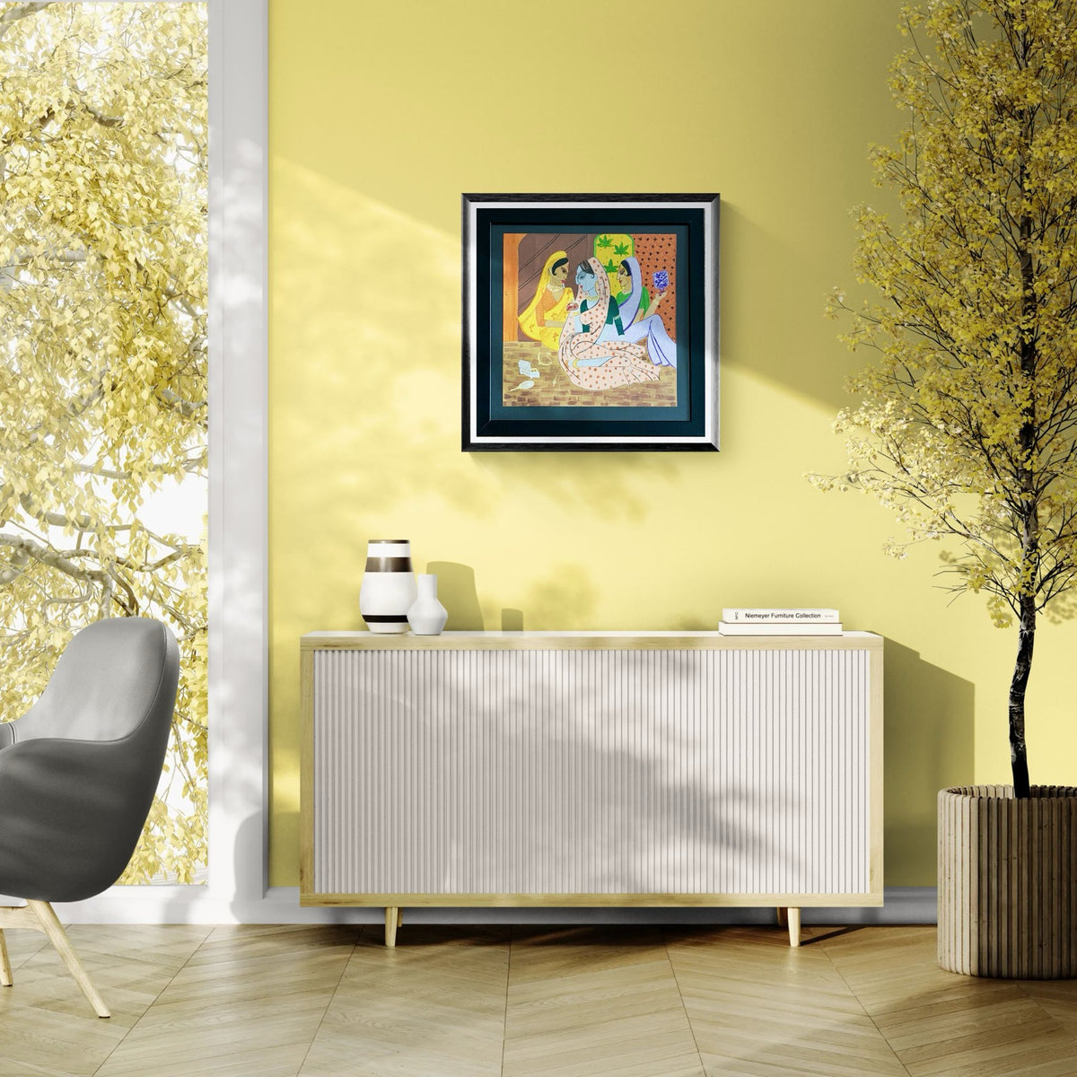 The Gathering shown above a sideboard in a sunlit room.